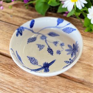 "SWEET DISH WITH BLUE FLOWERS" Wheel Thrown Pottery by Julie Buckworth