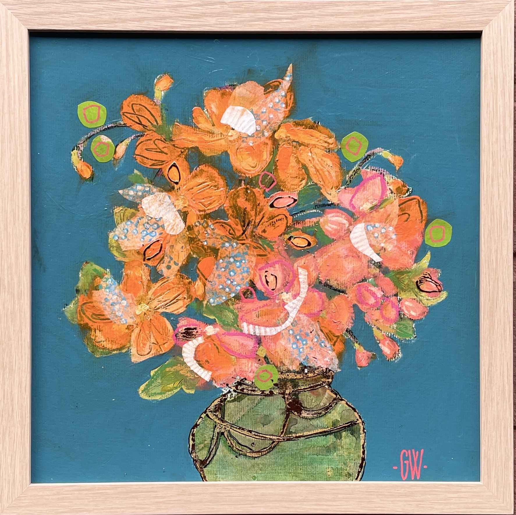 "VINTAGE BLOOMS" ~ Original Mixed Media Painting by Gayle Wright