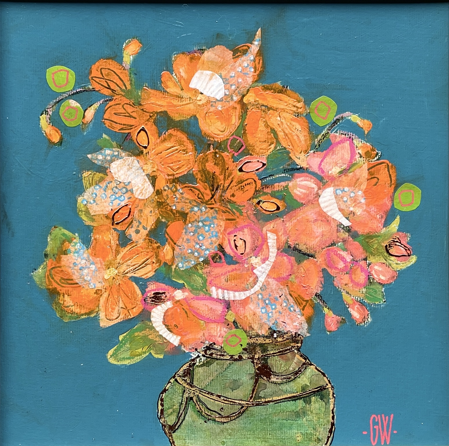 "VINTAGE BLOOMS" ~ Original Mixed Media Painting by Gayle Wright - Image 2