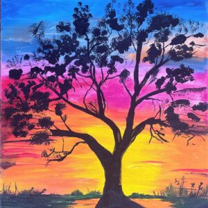 "SUNSET SILHOUETTE" ~ Original Acrylic Painting by Lee Stewart