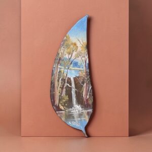 "WATERFALL" ~ Original Oil Painting on Gum Leaf by Sue Hend-Russell