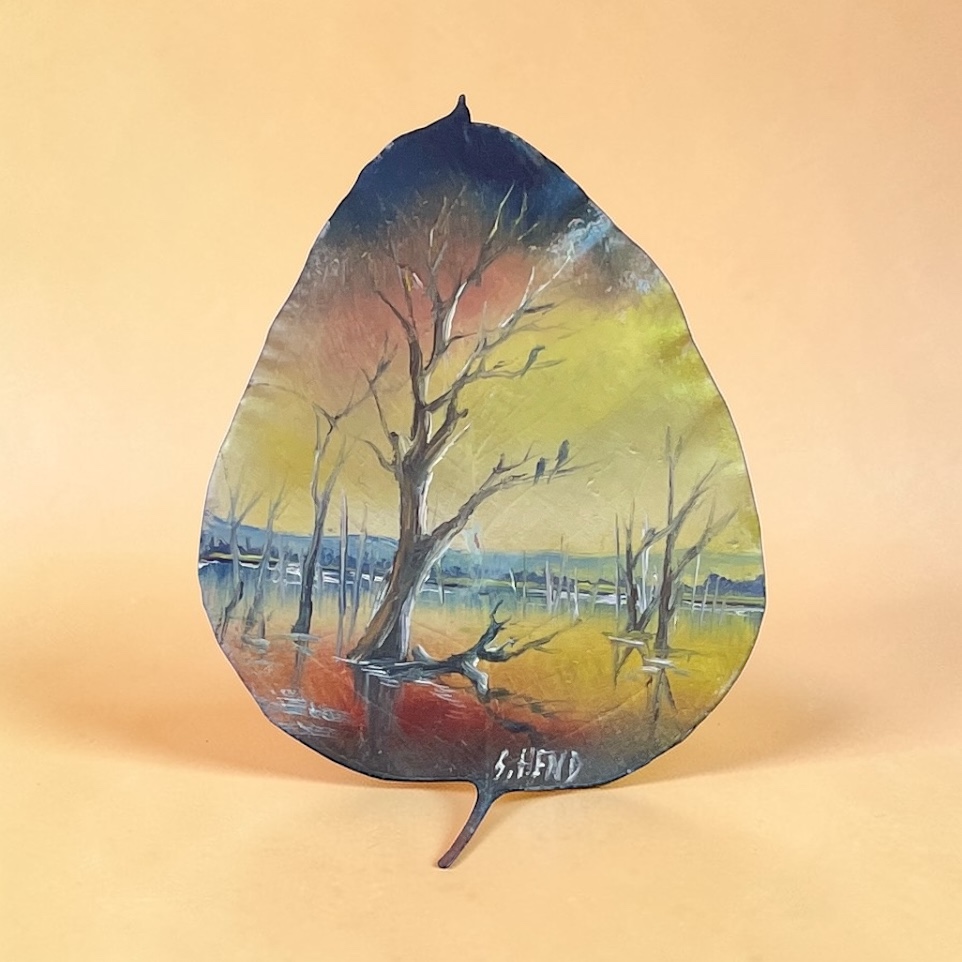 "FIRST LIGHT" ~ Original Oil Painting on Gum Leaf by Sue Hend-Russell