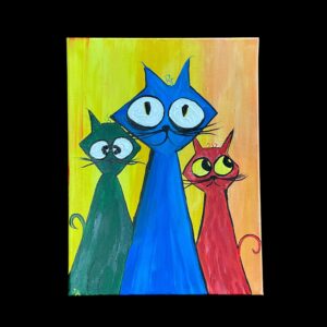 "3 KRAZY KATS" ~ Original Acrylic Painting by Julie Burton-Jones