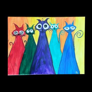 "5 KRAZY KATS" ~ Original Acrylic Painting by Julie Burton-Jones