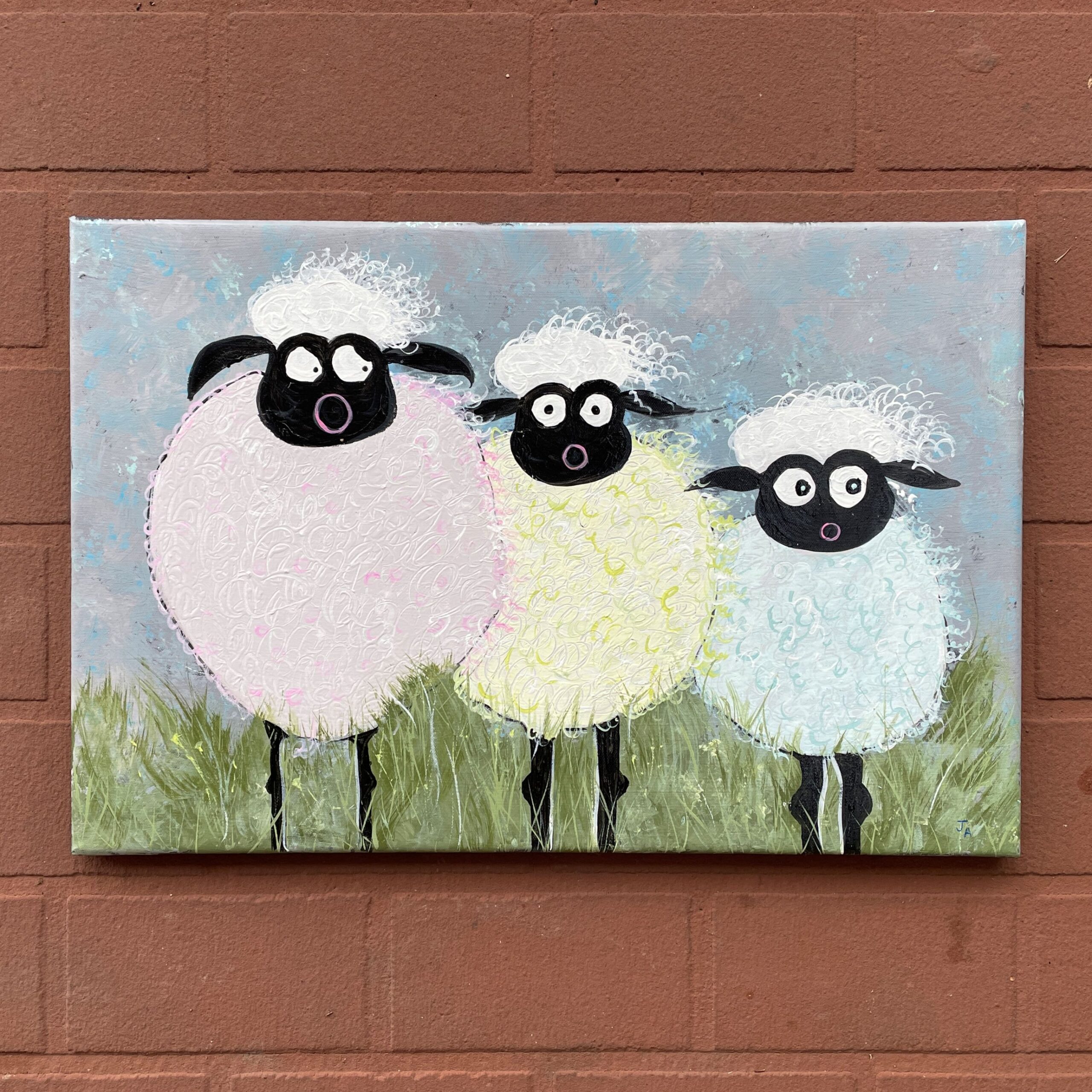 "3 SHEEPS TO THE WIND" ~ Original Acrylic Painting by Julie Burton-Jones - Image 4