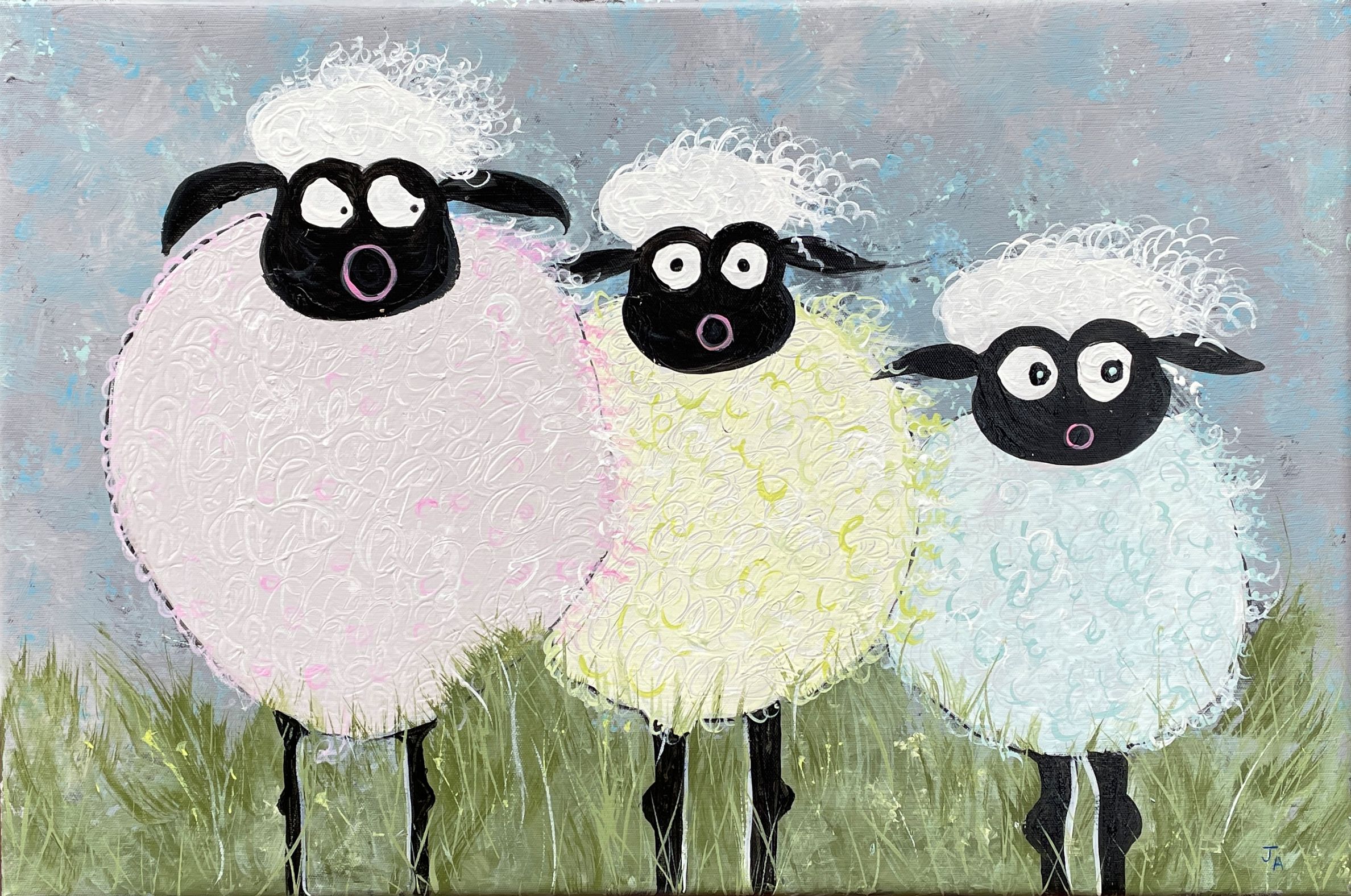 "3 SHEEPS TO THE WIND" ~ Original Acrylic Painting by Julie Burton-Jones - Image 3