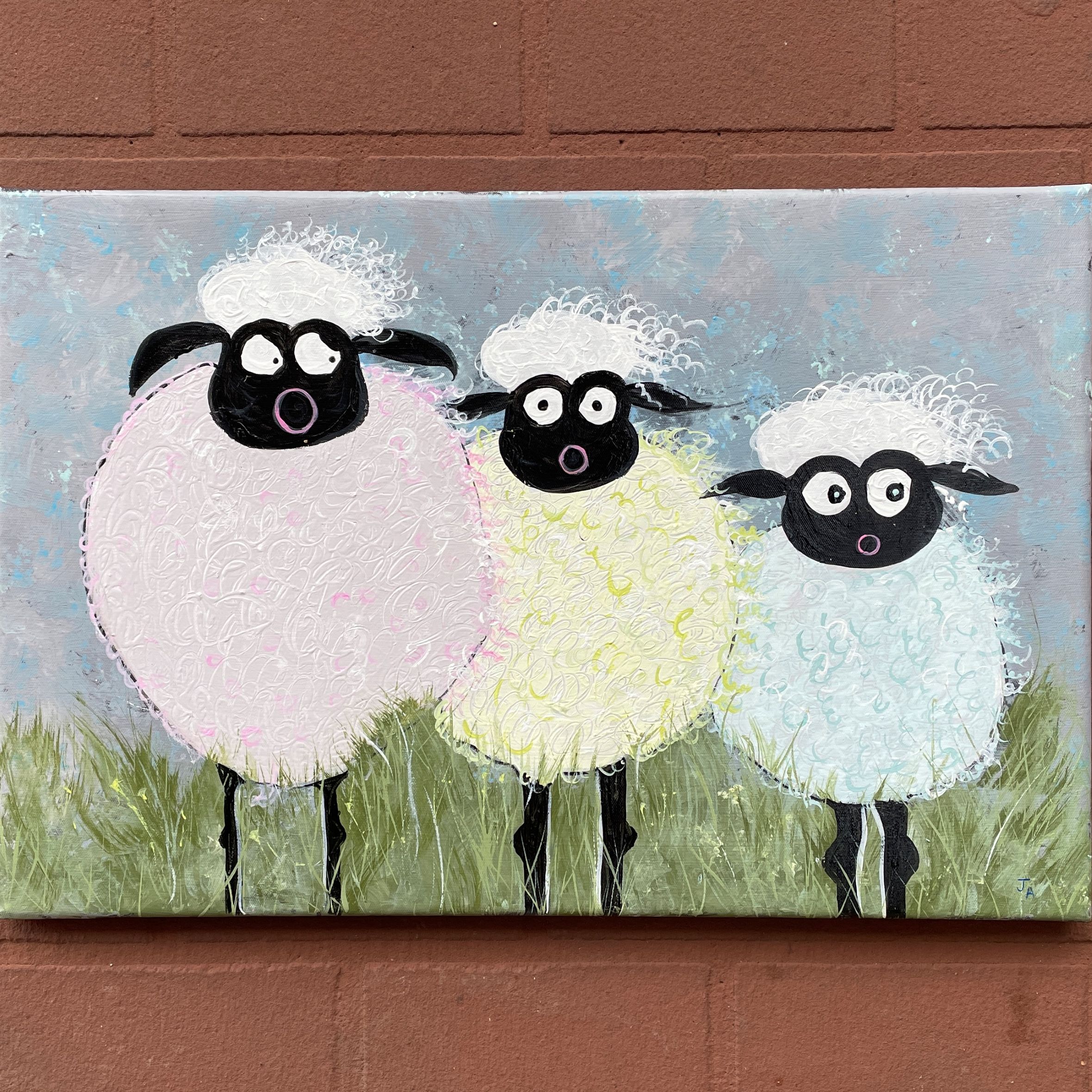"3 SHEEPS TO THE WIND" ~ Original Acrylic Painting by Julie Burton-Jones - Image 2
