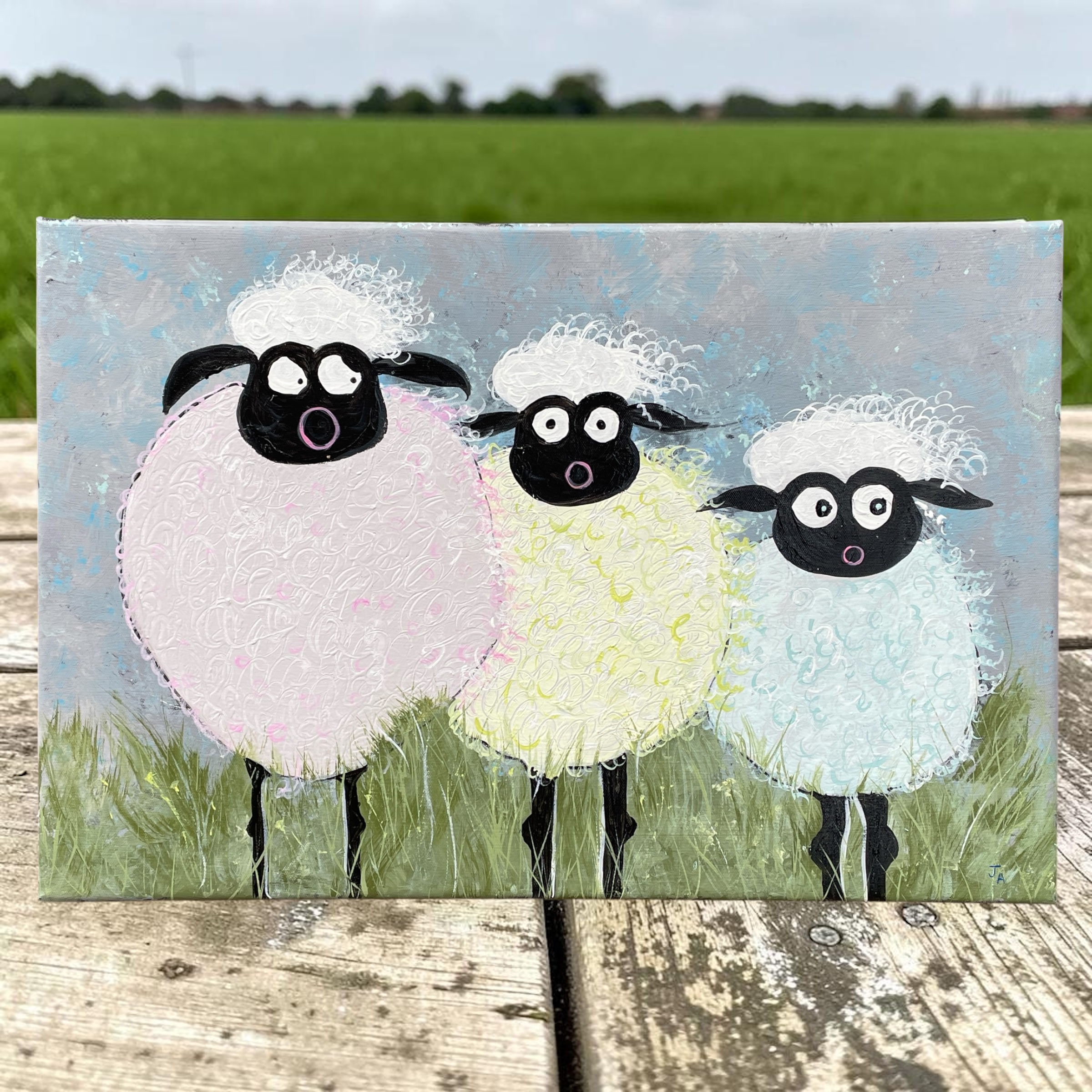 "3 SHEEPS TO THE WIND" ~ Original Acrylic Painting by Julie Burton-Jones - Image 5