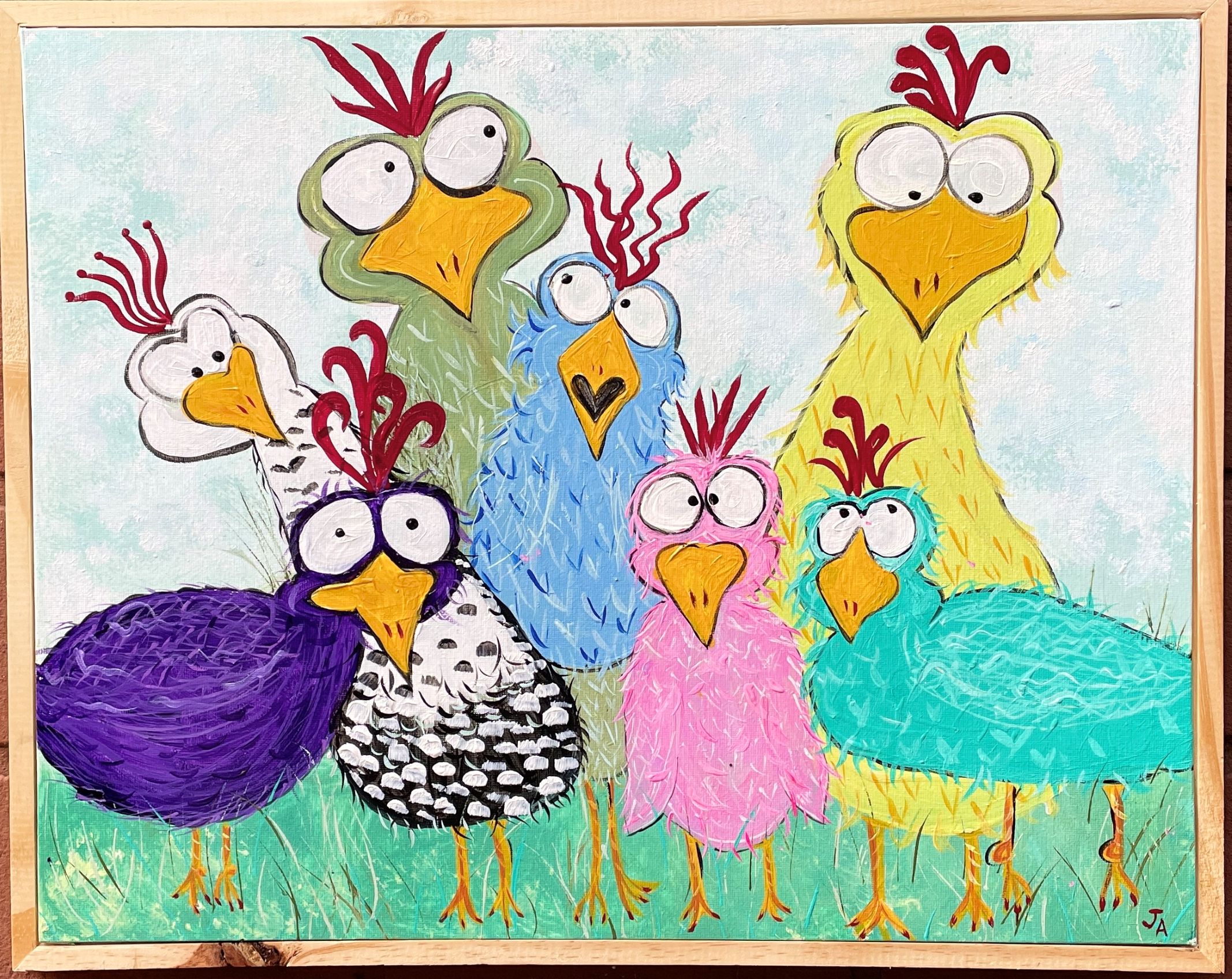 "FUNKY CHICKENS 2" ~ Original Acrylic Painting by Julie Burton-Jones - Image 4