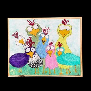 "FUNKY CHICKENS 2" ~ Original Acrylic Painting by Julie Burton-Jones