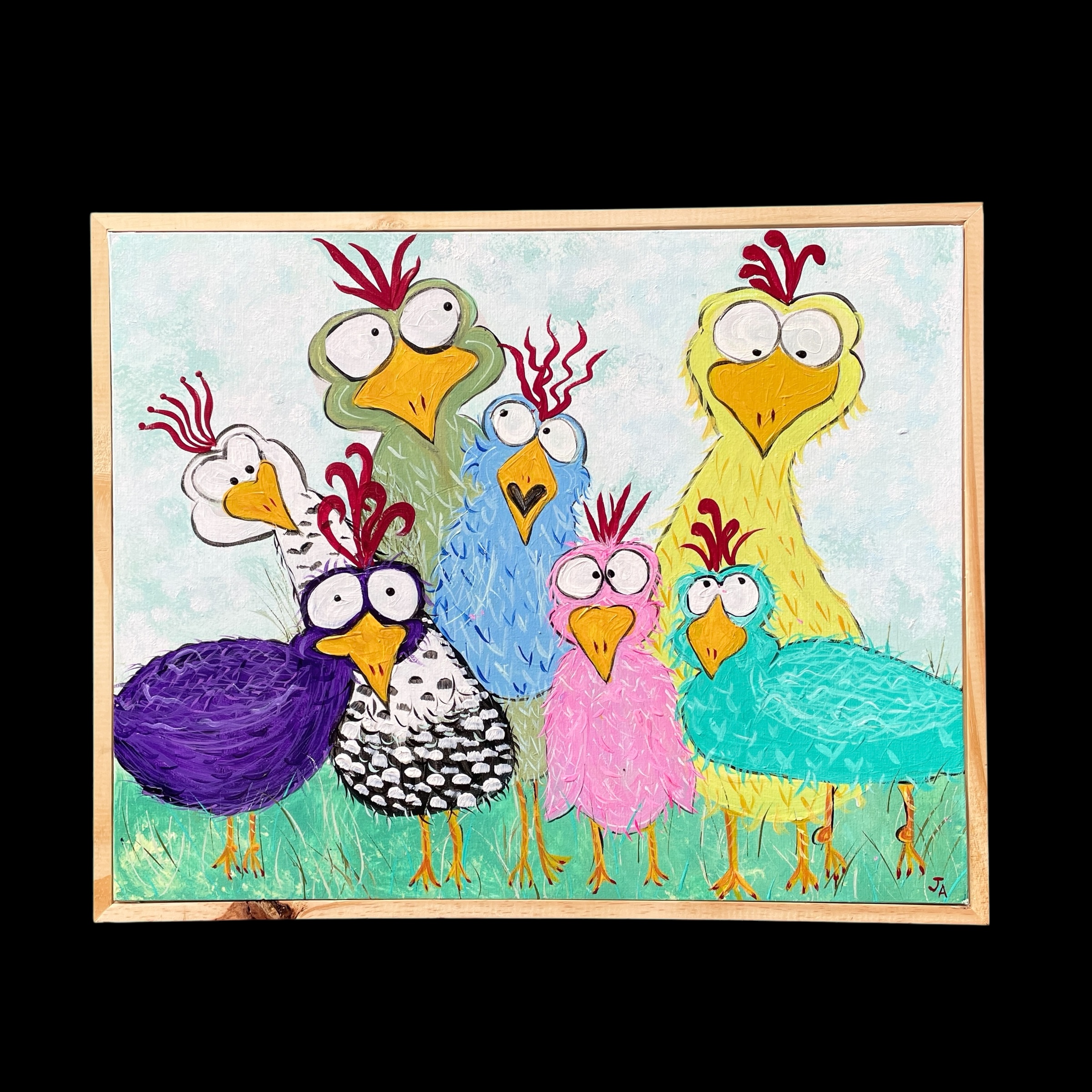 "FUNKY CHICKENS 2" ~ Original Acrylic Painting by Julie Burton-Jones