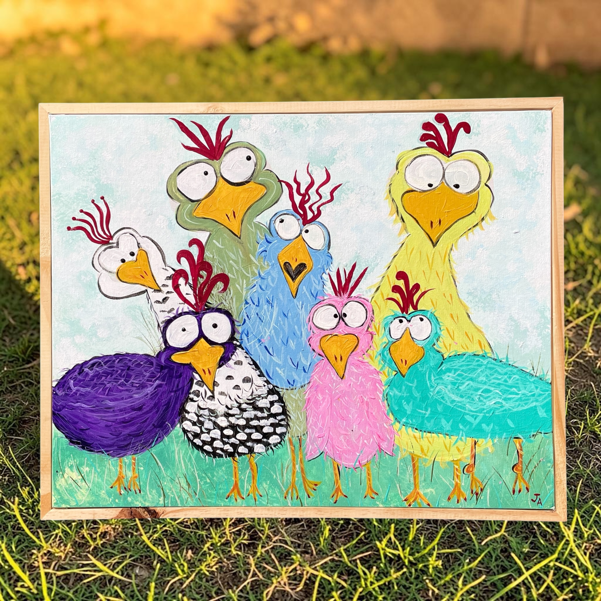 "FUNKY CHICKENS 2" ~ Original Acrylic Painting by Julie Burton-Jones - Image 2