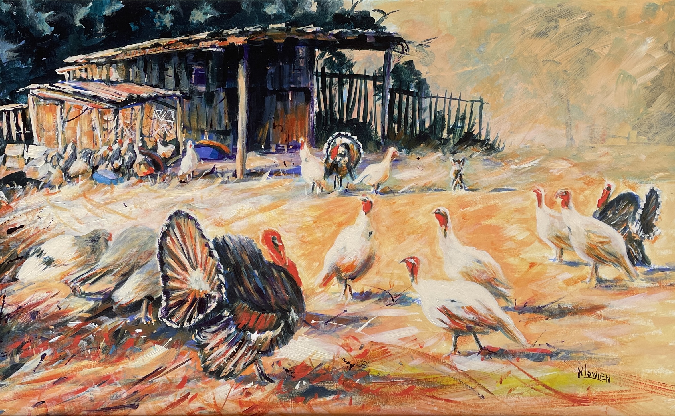 "TURKEY AND FRIENDS" ~ Original Acrylic Painting by Noela Lowien - Image 4