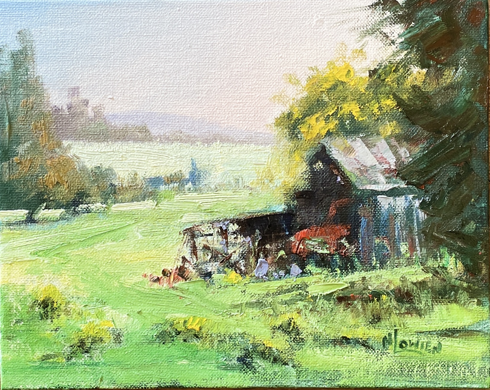 "GREEN FIELDS" ~ Original Oil Painting by Noela Lowien - Image 3
