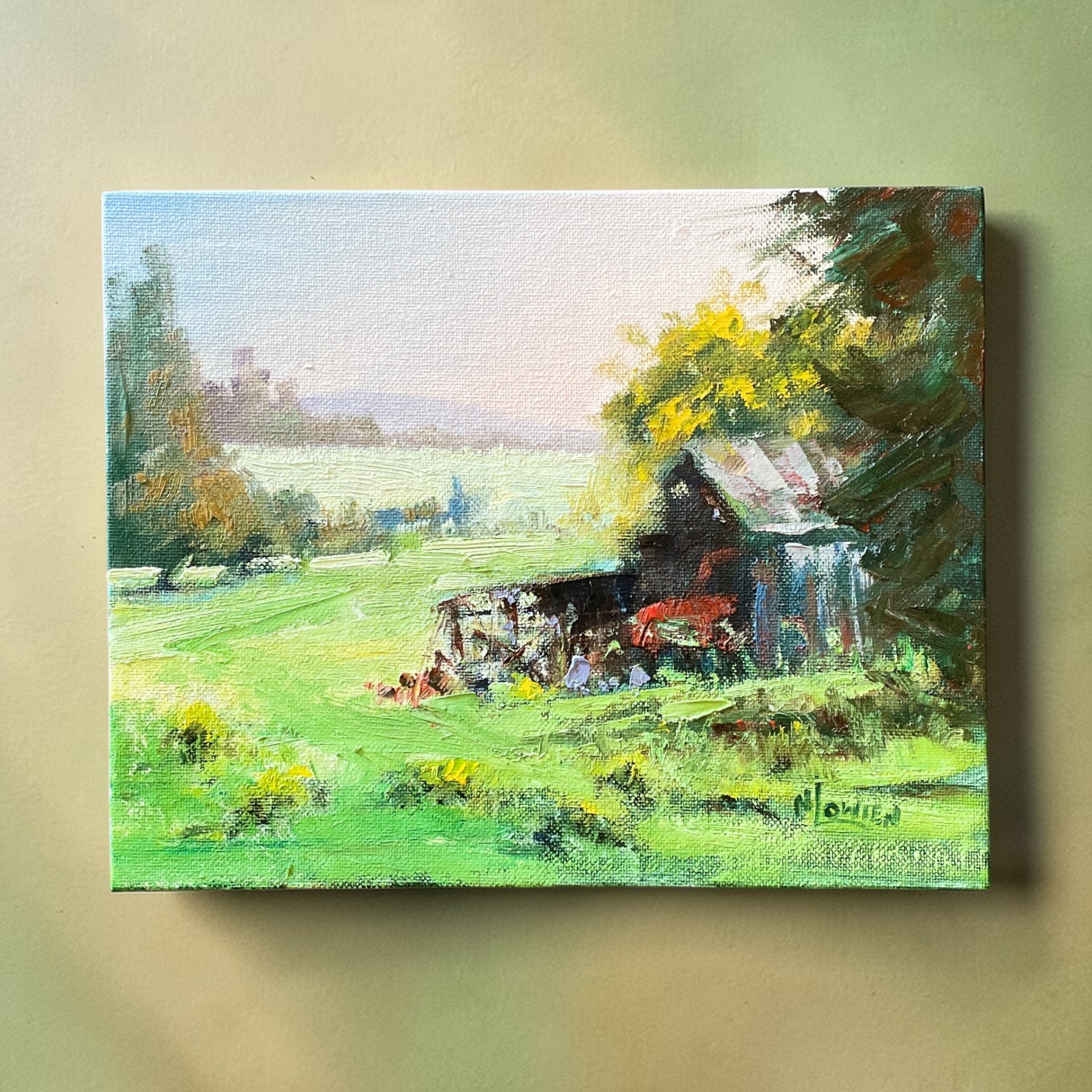 "GREEN FIELDS" ~ Original Oil Painting by Noela Lowien