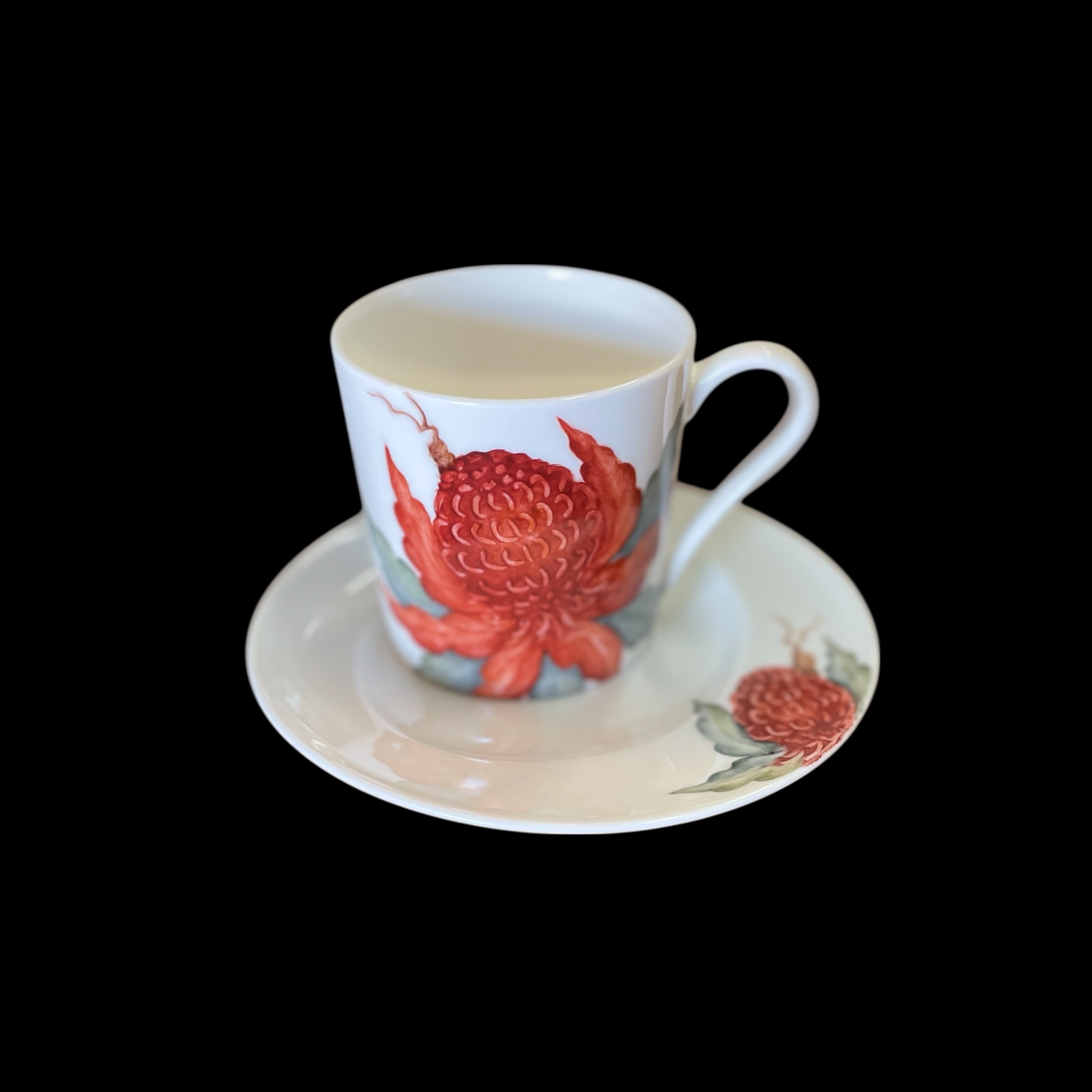 "WARATAH" China Mug & Side Plate ~ Hand painted by Carol Blacklock