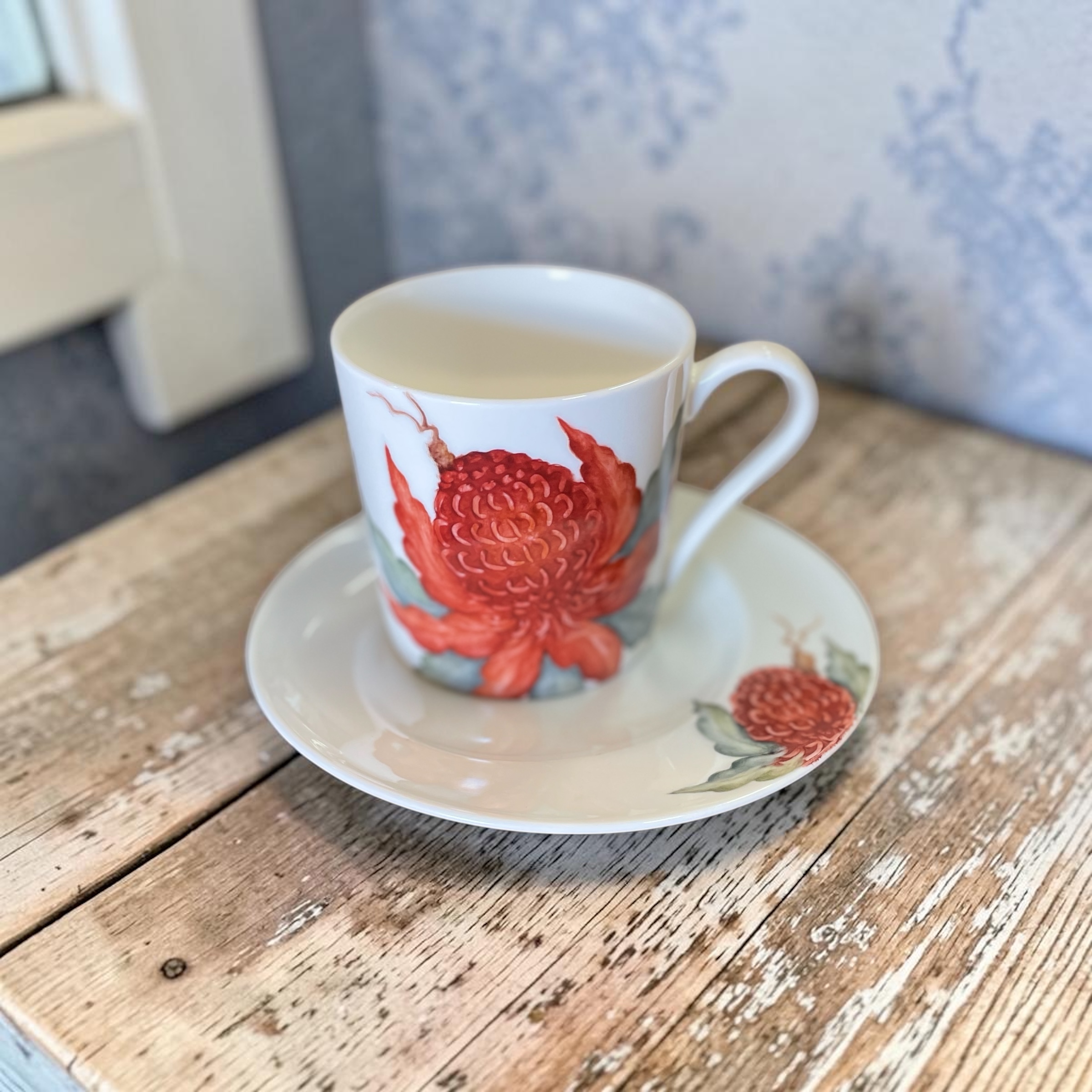 "WARATAH" China Mug & Side Plate ~ Hand painted by Carol Blacklock - Image 7