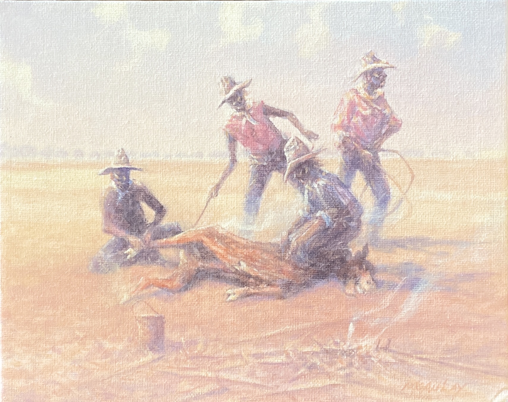 "BRANDING THE CALVES" - Original Acrylic on Canvas Board by Tom McAulay - Image 3