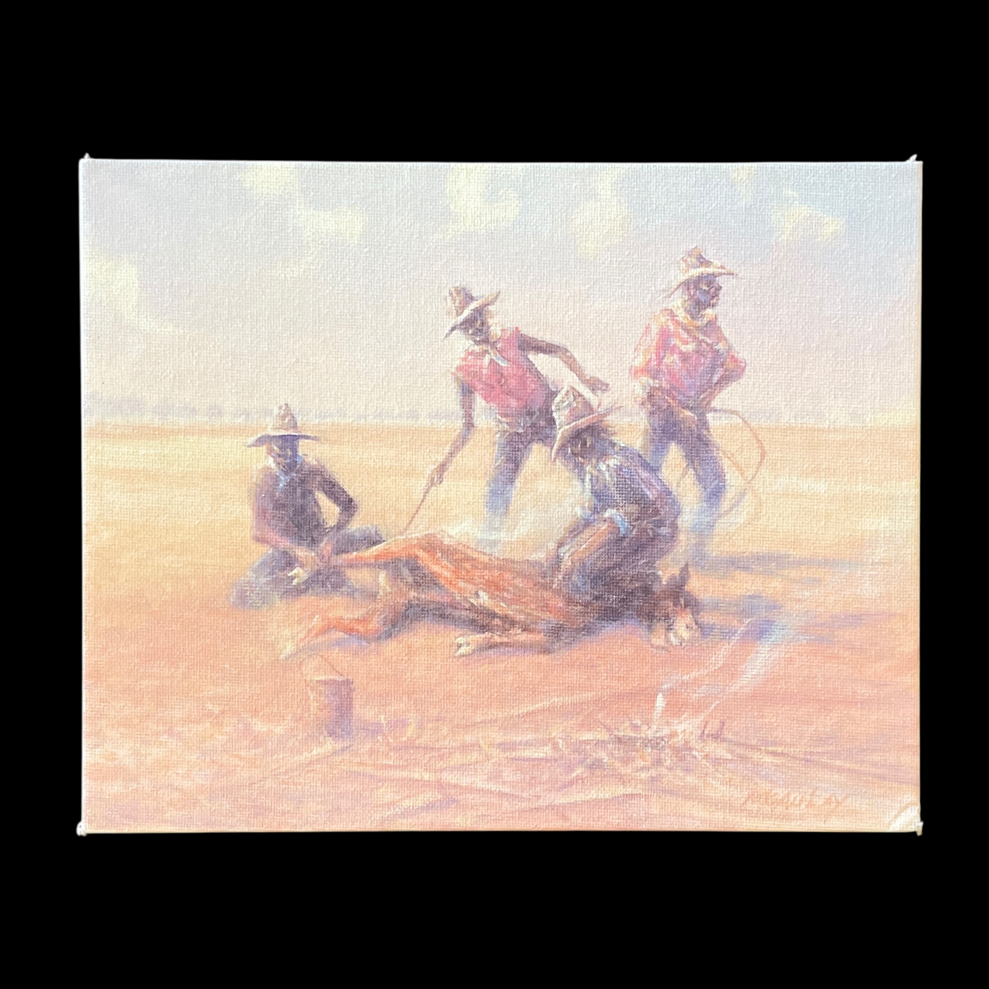 "BRANDING THE CALVES" - Original Acrylic on Canvas Board by Tom McAulay