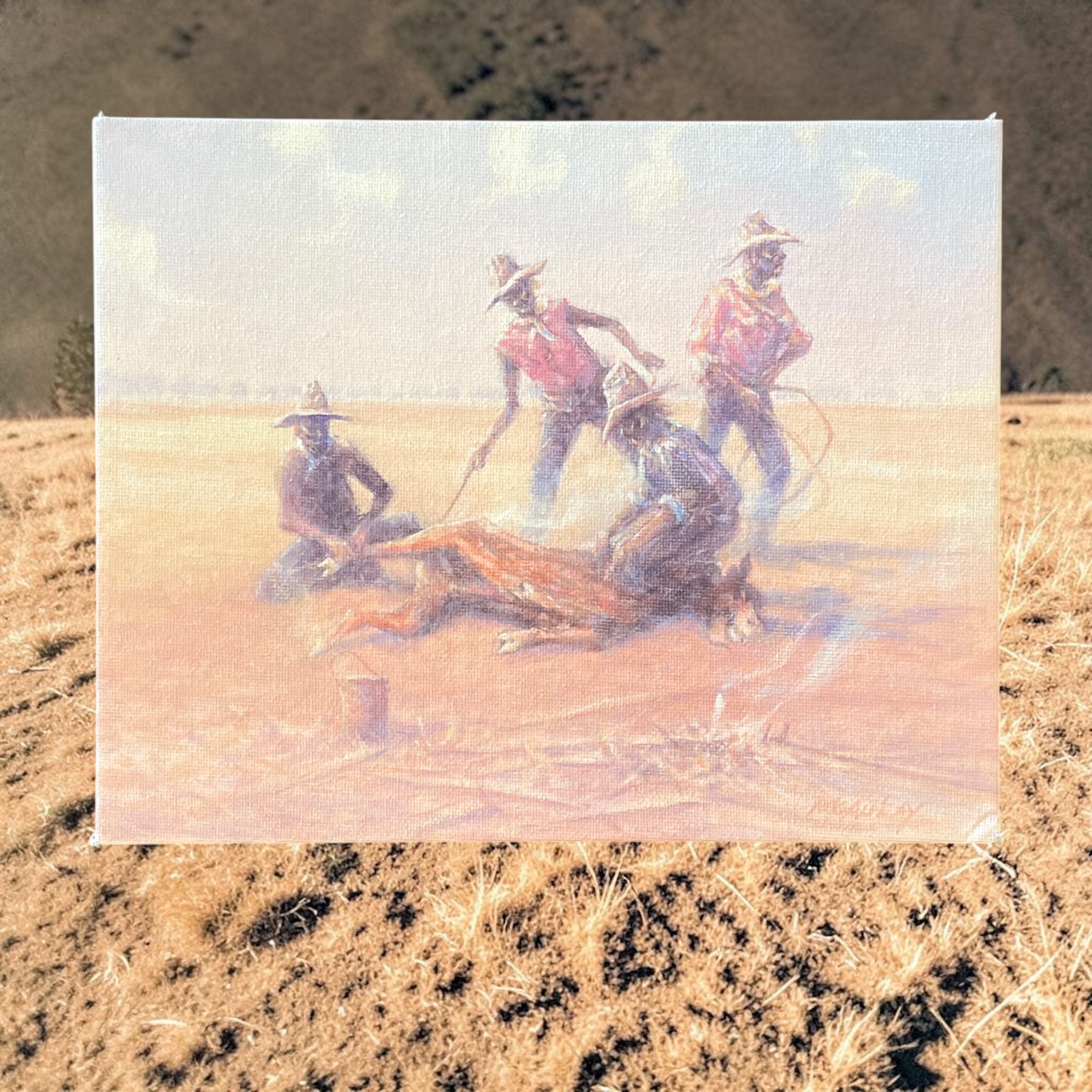 "BRANDING THE CALVES" - Original Acrylic on Canvas Board by Tom McAulay - Image 4