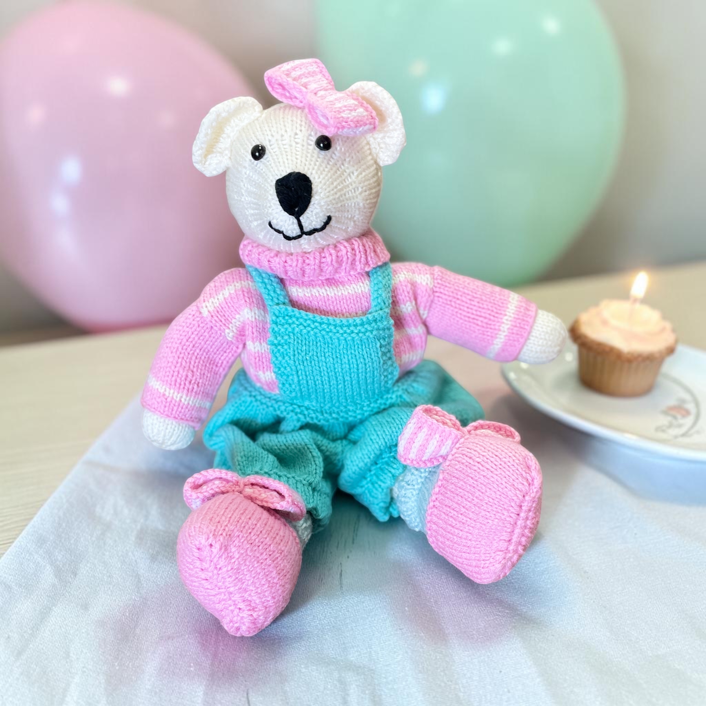 "POPPY GIRL BEAR" ~ Hand Knitted Soft Toy by Lee Stewart