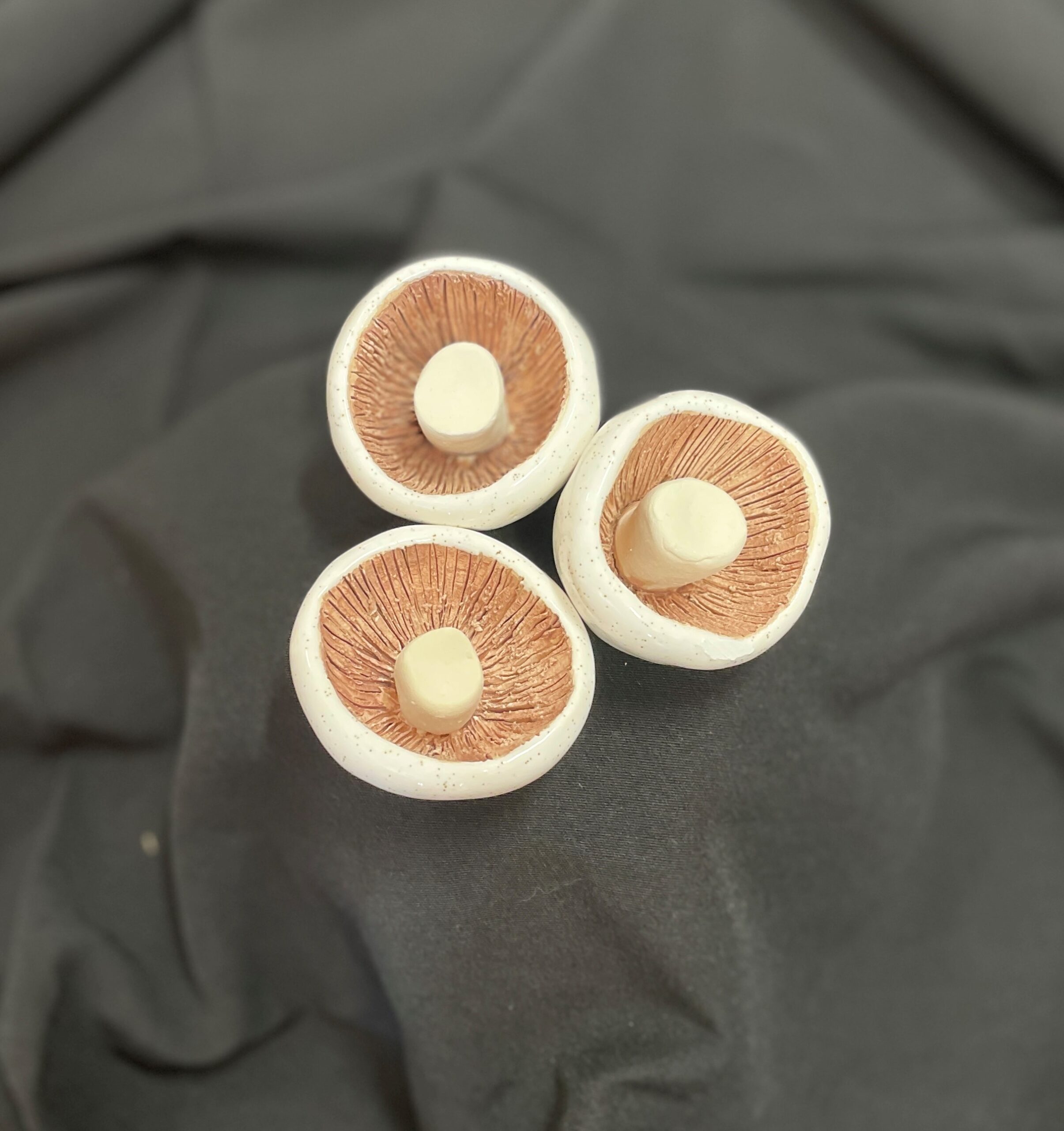 "THREE POTTERY MUSHROOMS" ~ Hand Built Pottery by Debbie Grant - Image 2
