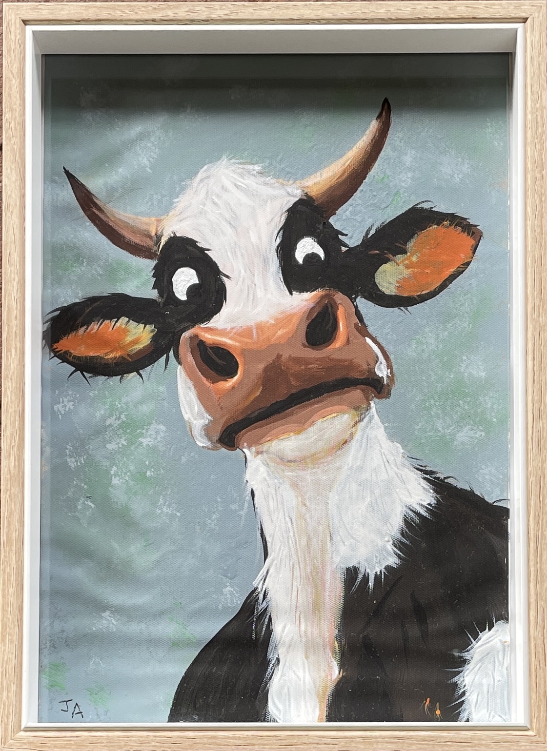 "THE MISERABLE COW" ~ Original Acrylic Painting by Julie Burton-Jones
