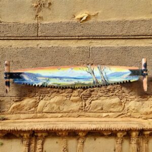 "SOMERSET DAM" ~ Original Oil on Cross Cut Saw by Sue Hend-Russell