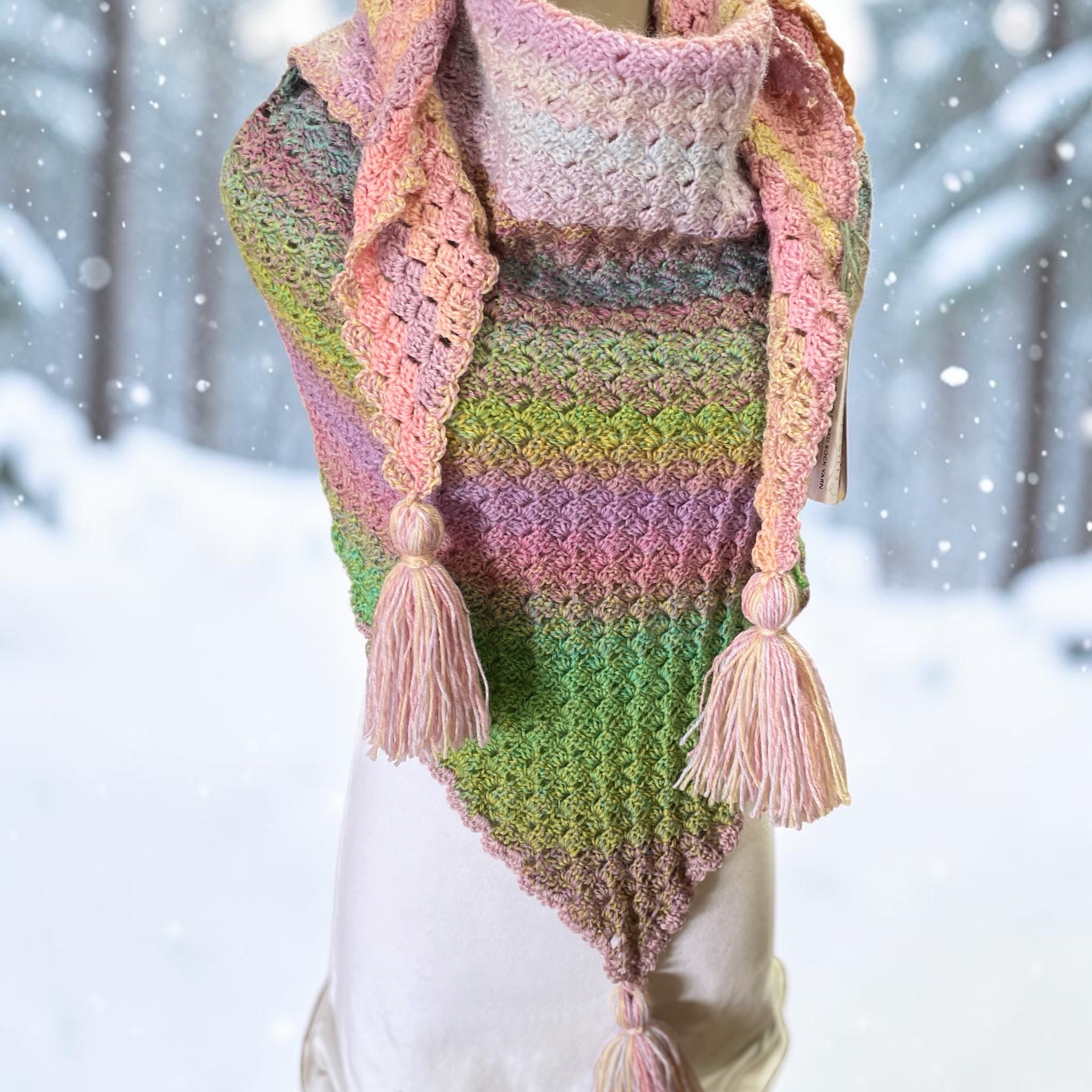 "HAND CROCHETED SHAWL" ~ in Multicolour Pastels by Hedi English