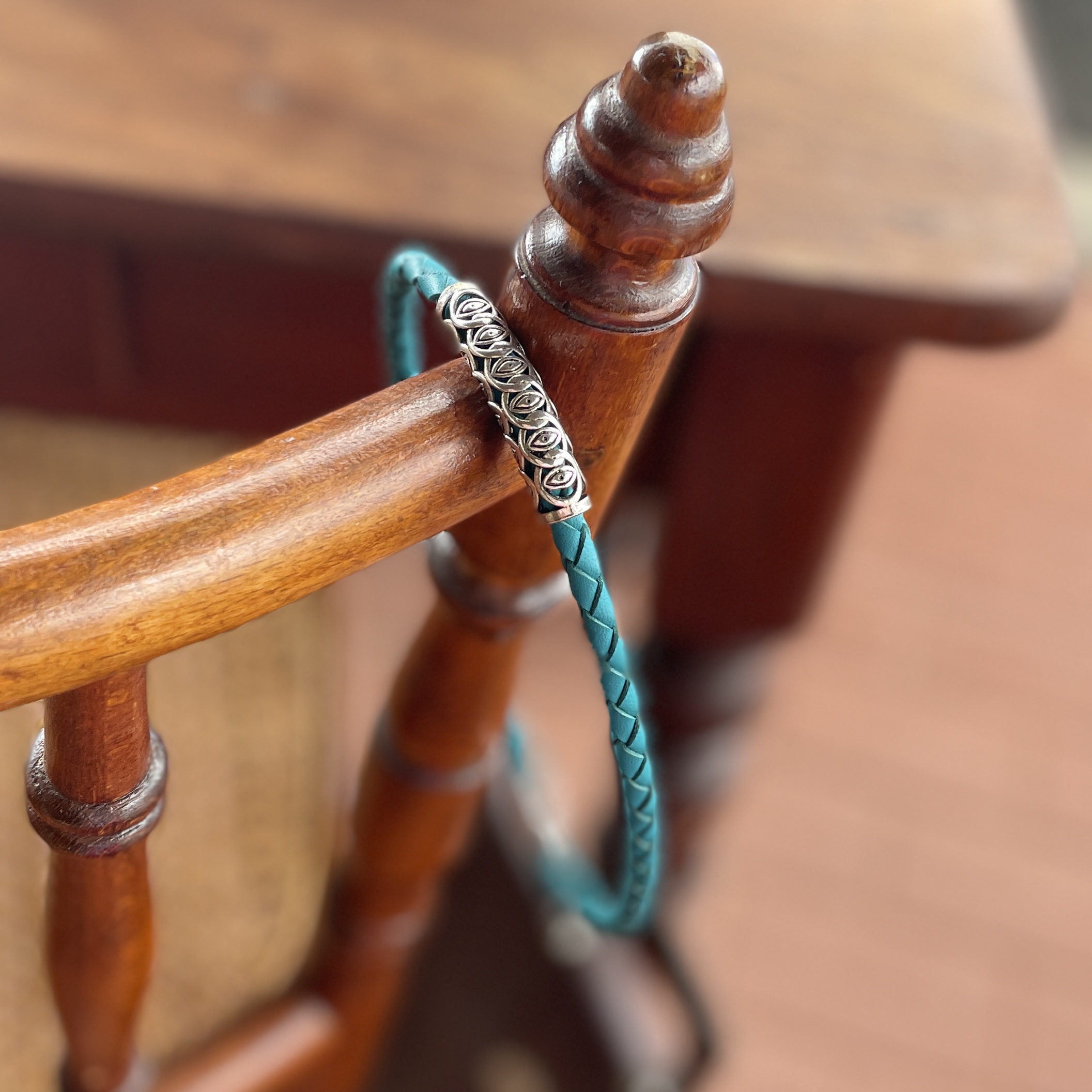"PLAITED LEATHER NECKLACE" ~ in Teal with Large Silver Bail by Wanita Stanley - Image 4