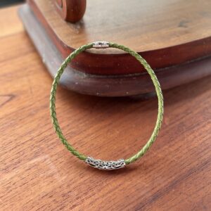 "PLAITED LEATHER NECKLACE" ~ in Khaki with Large Silver Bail by Wanita Stanley