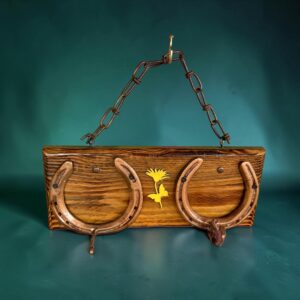 "YELLOW FLOWER & BUTTERFLY" ~ Two Hook Horseshoe Hatrack by Gunney Klippelt