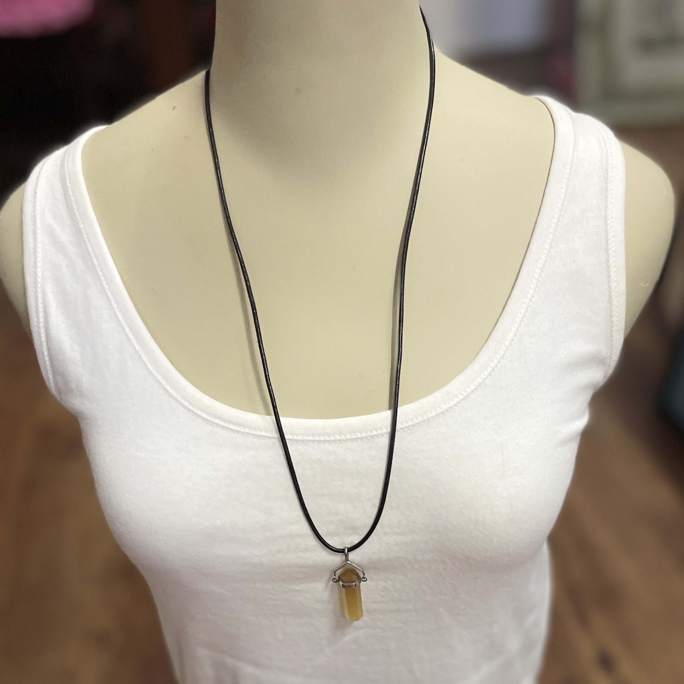 "BLACK LEATHER NECKLACE" ~ with Calcite Stone Pendant by Wanita Stanley - Image 2