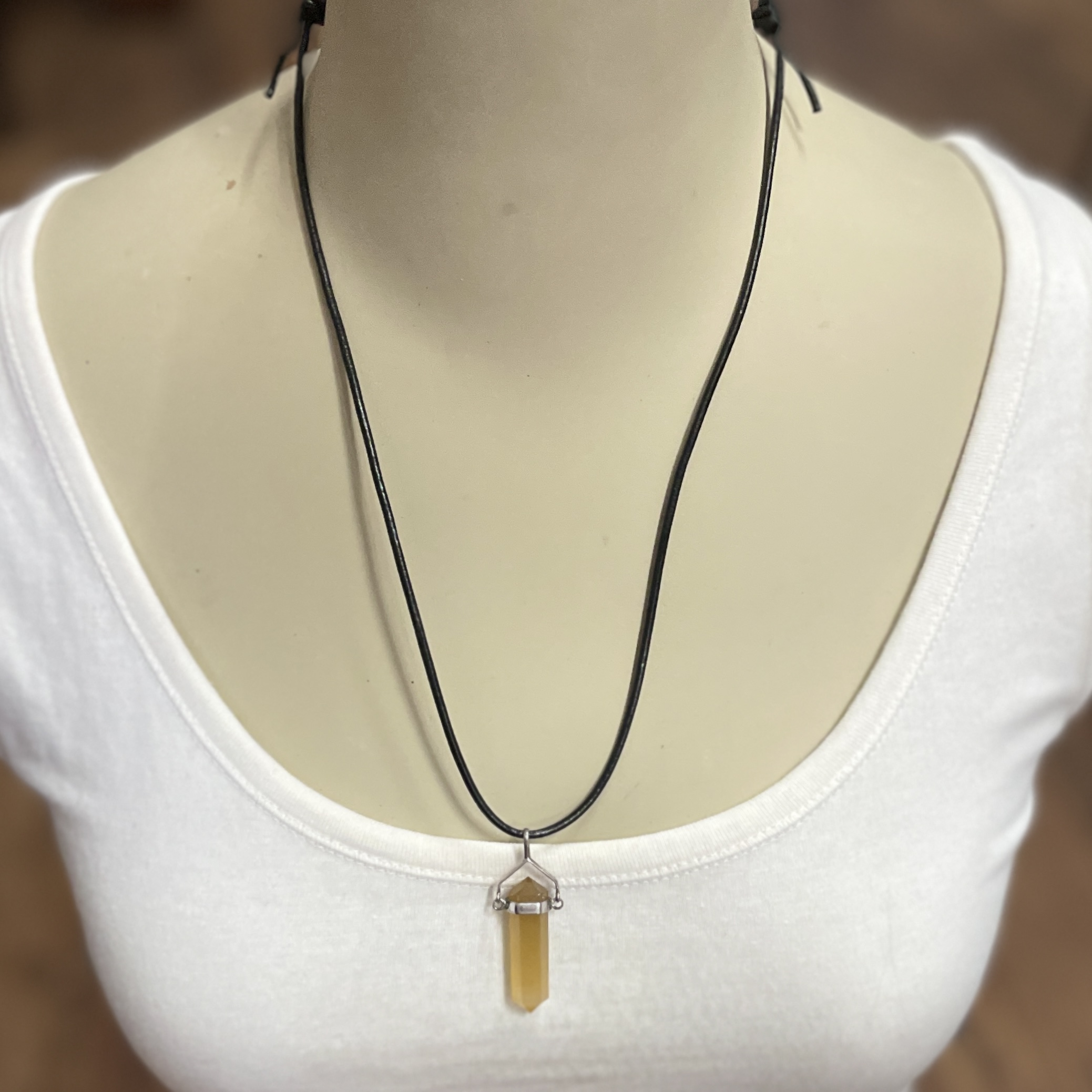 "BLACK LEATHER NECKLACE" ~ with Calcite Stone Pendant by Wanita Stanley - Image 3