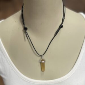 "BLACK LEATHER NECKLACE" ~ with Calcite Stone Pendant by Wanita Stanley