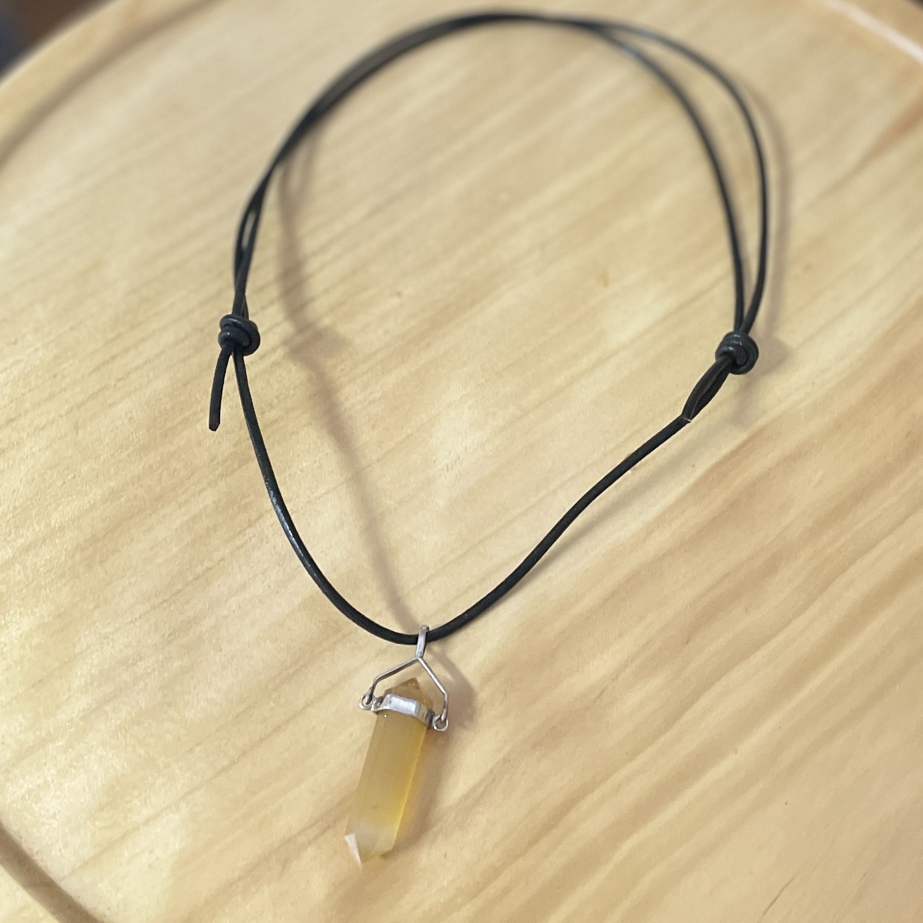 "BLACK LEATHER NECKLACE" ~ with Calcite Stone Pendant by Wanita Stanley - Image 4