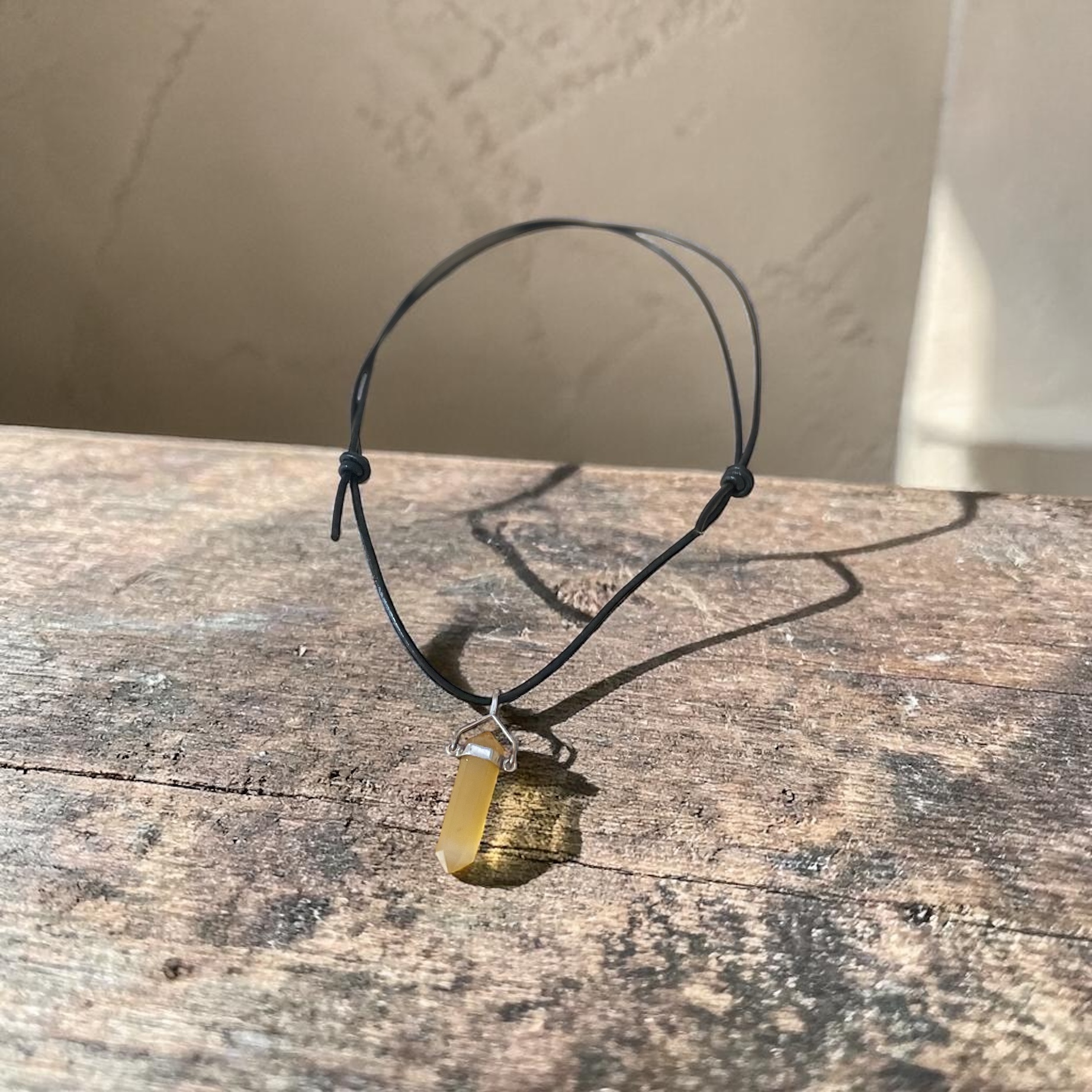 "BLACK LEATHER NECKLACE" ~ with Calcite Stone Pendant by Wanita Stanley - Image 6