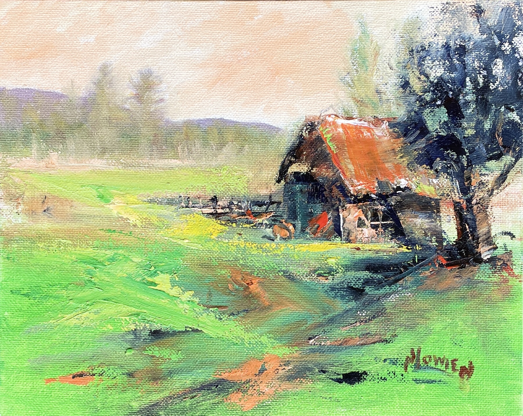 "GREEN MEADOWS" ~ Original Oil Painting by Noela Lowien - Image 3
