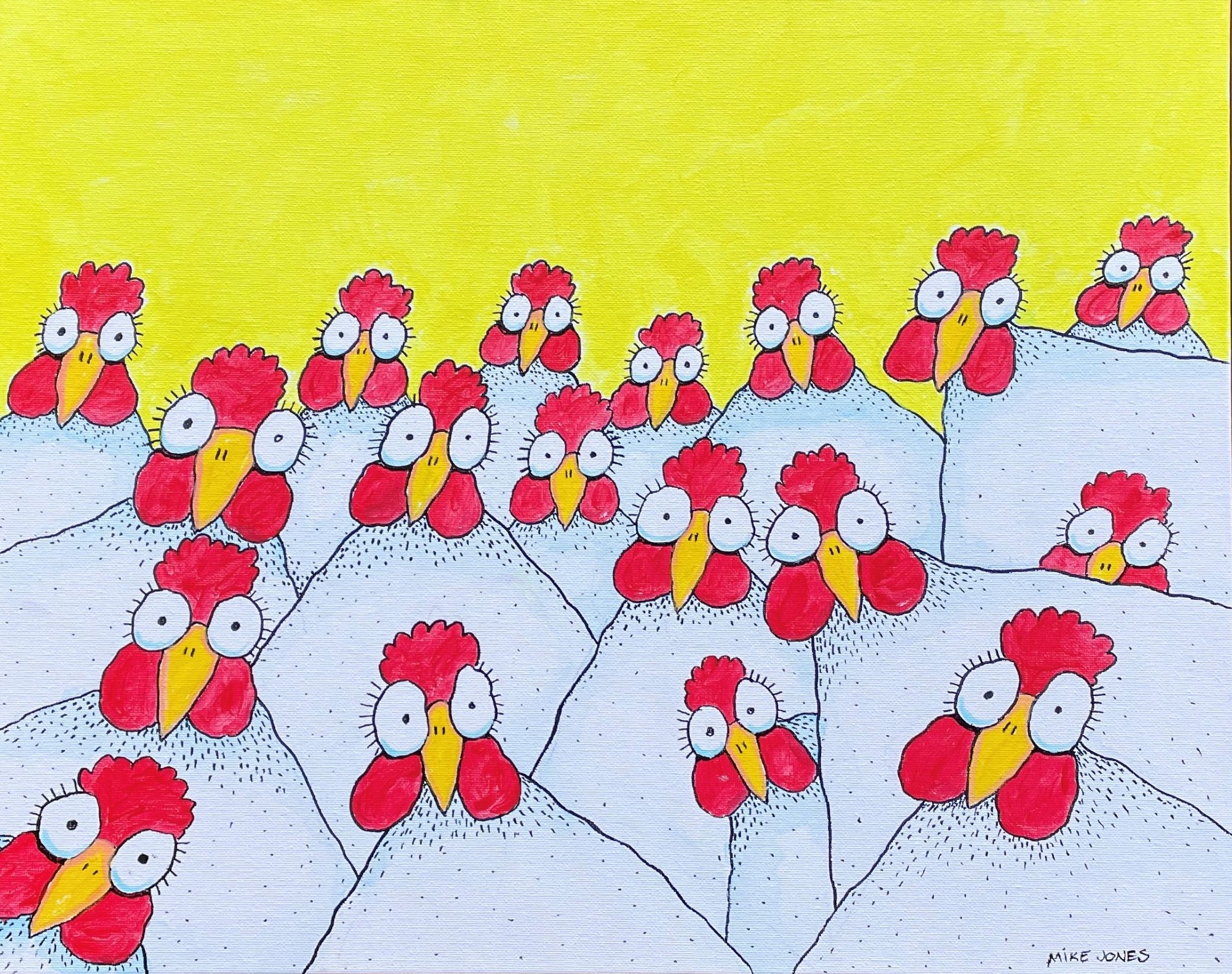 "CURIOUS CHOOKS"~ Original Ink and Acrylic Painting by Mike Jones - Image 4
