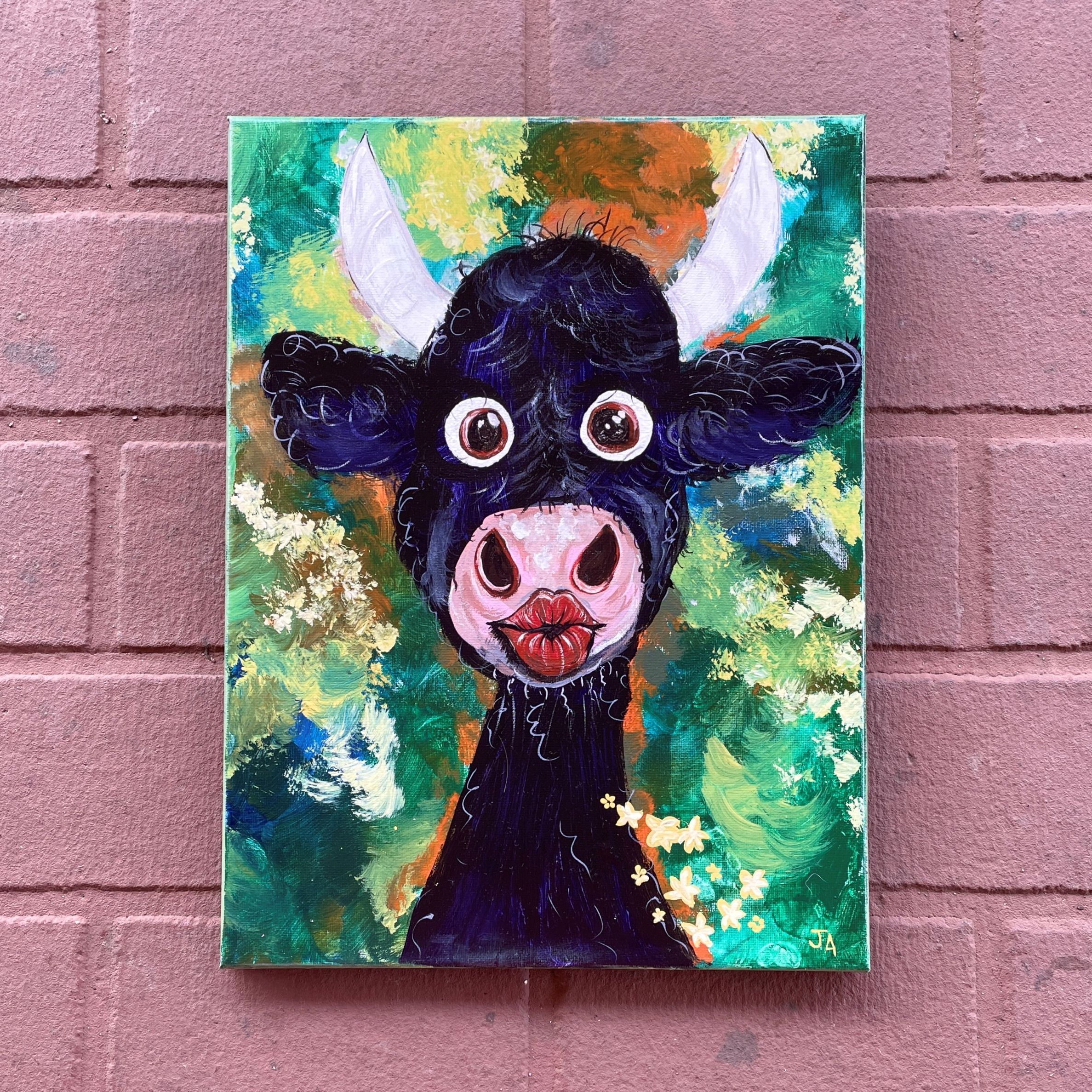 "SMOOCHY COW" ~ Original Acrylic Painting by Julie Burton-Jones - Image 2