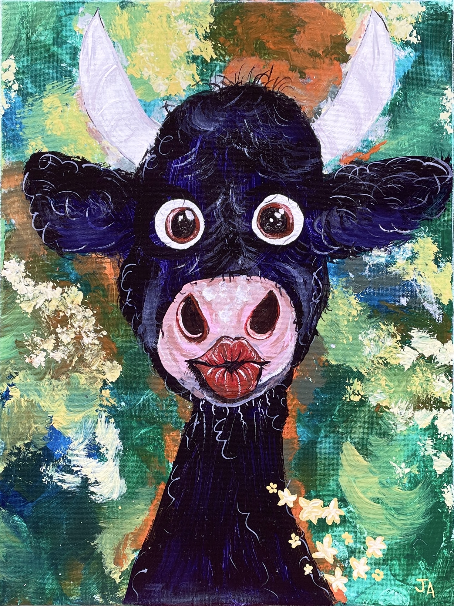 "SMOOCHY COW" ~ Original Acrylic Painting by Julie Burton-Jones - Image 3