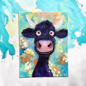 "CHEERFUL COW" ~ Original Acrylic Painting by Julie Burton-Jones