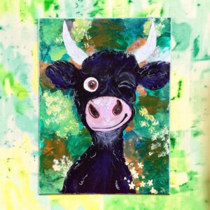 "WINKY COW" ~ Original Acrylic Painting by Julie Burton-Jones
