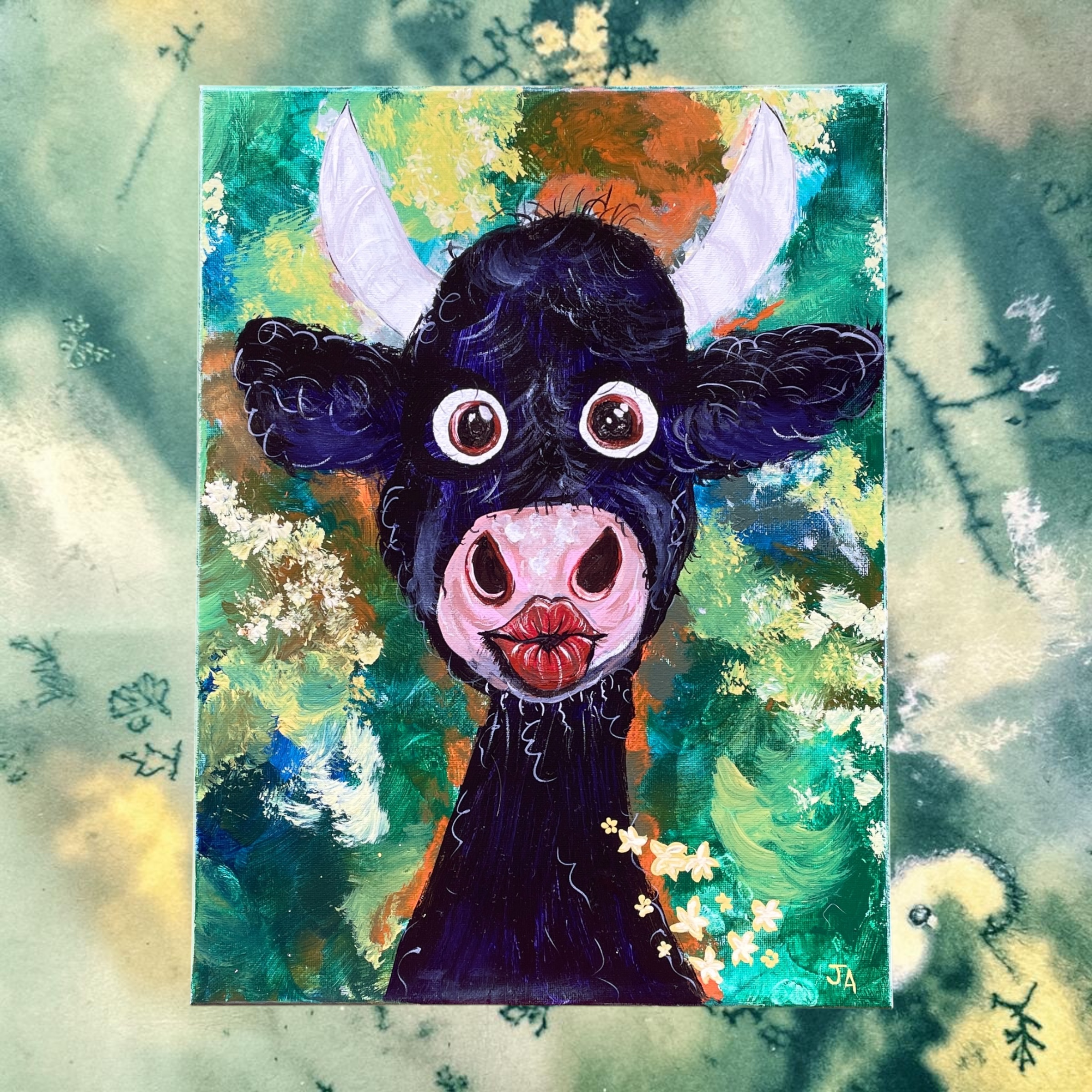 "SMOOCHY COW" ~ Original Acrylic Painting by Julie Burton-Jones - Image 4