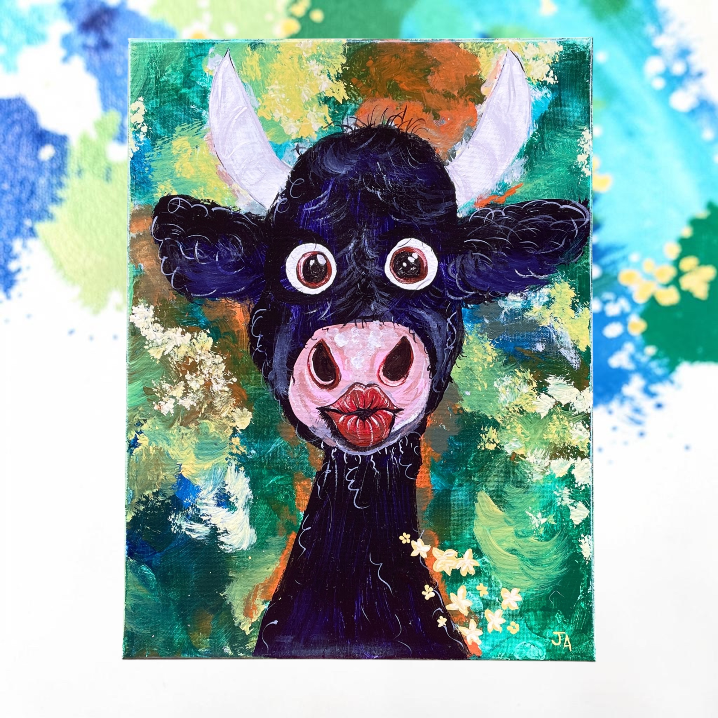 "SMOOCHY COW" ~ Original Acrylic Painting by Julie Burton-Jones