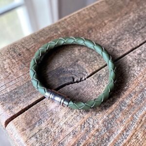 "PLAITED LEATHER BRACELET" ~ Single in Olive by Wanita Stanley