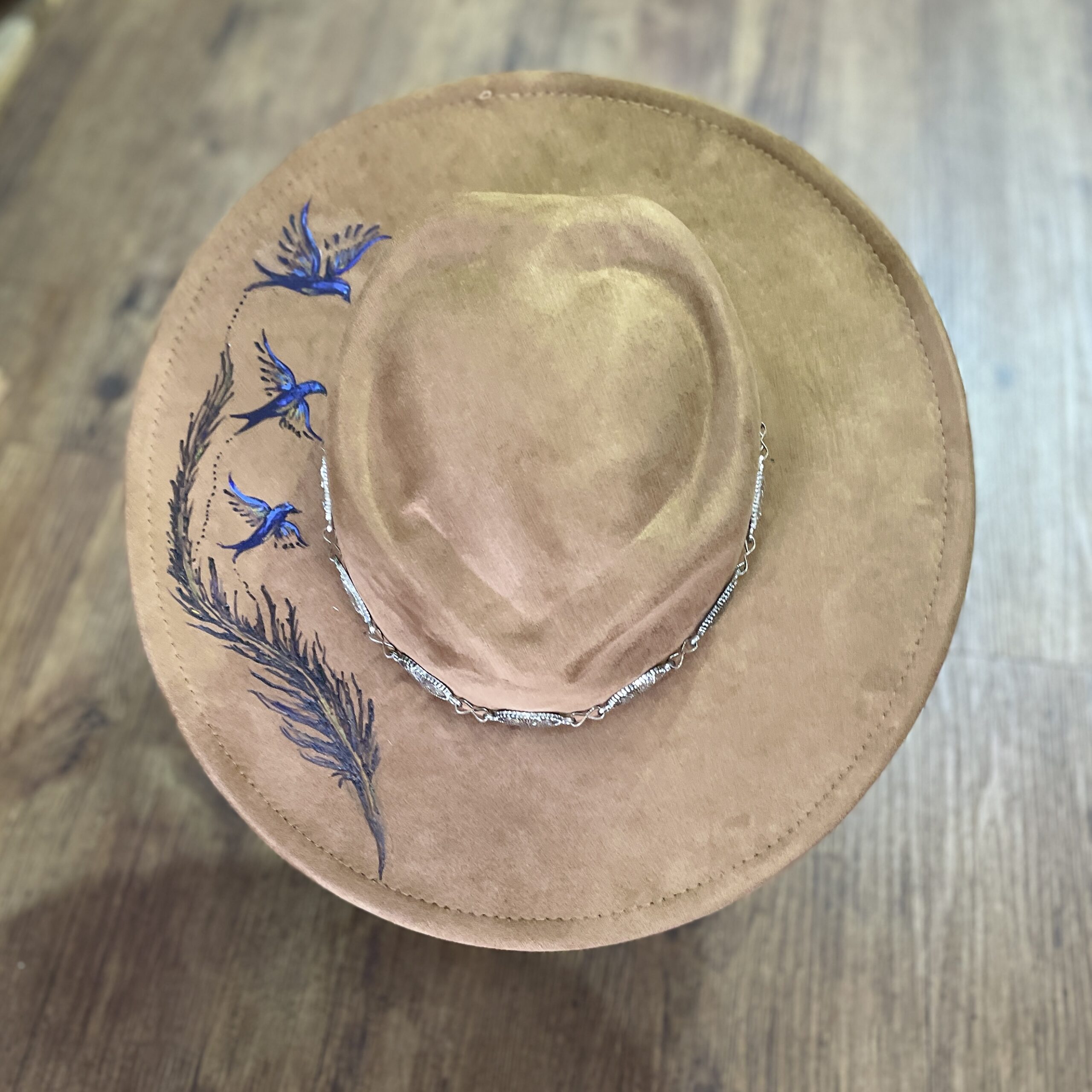 "BLUEBIRDS" ~ Decorated Felt Hat by Chris Young - Image 2
