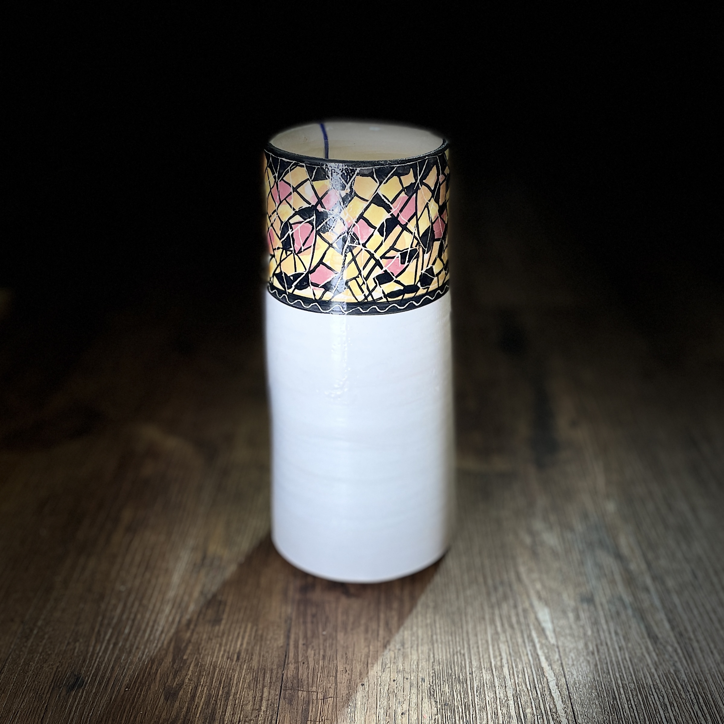 "WHITE VASE WITH MOSAIC LOOK TOP" ~ Wheel Thrown Pottery by Julie Buckworth - Image 4