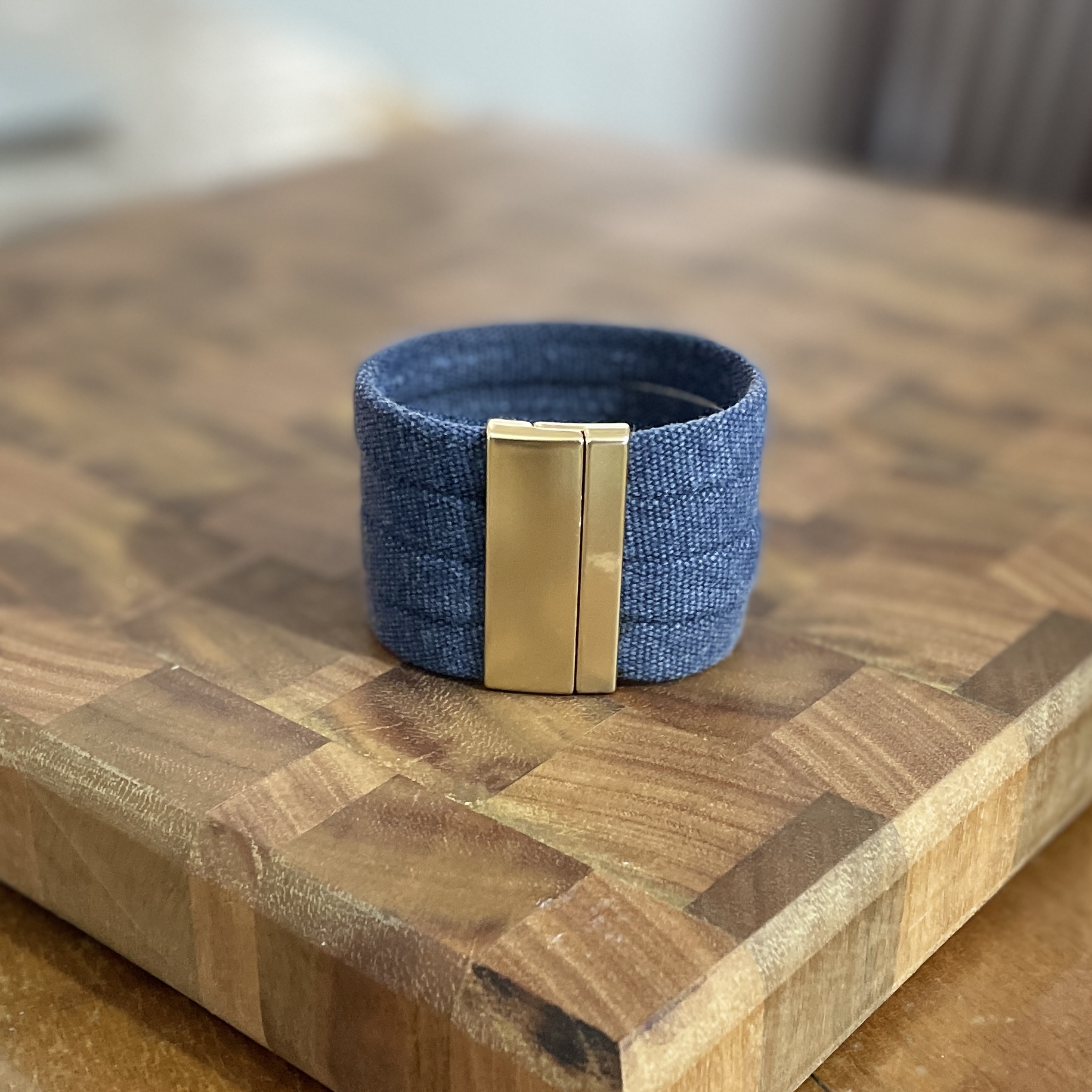 "THICK CANVAS 4 ROW CUFF" ~ in Denim Blue by Wanita Stanley - Image 2