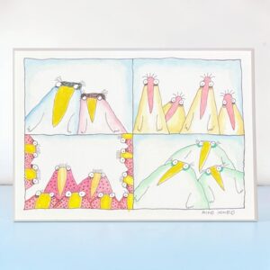"FOUR WINDOWS #4"~ Original Ink and Acrylic Illustration by Mike Jones